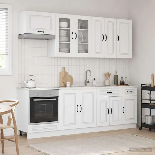 Unité de cuisine KALMAR 8 pcs Blanc brillant Bois d'ingénierie