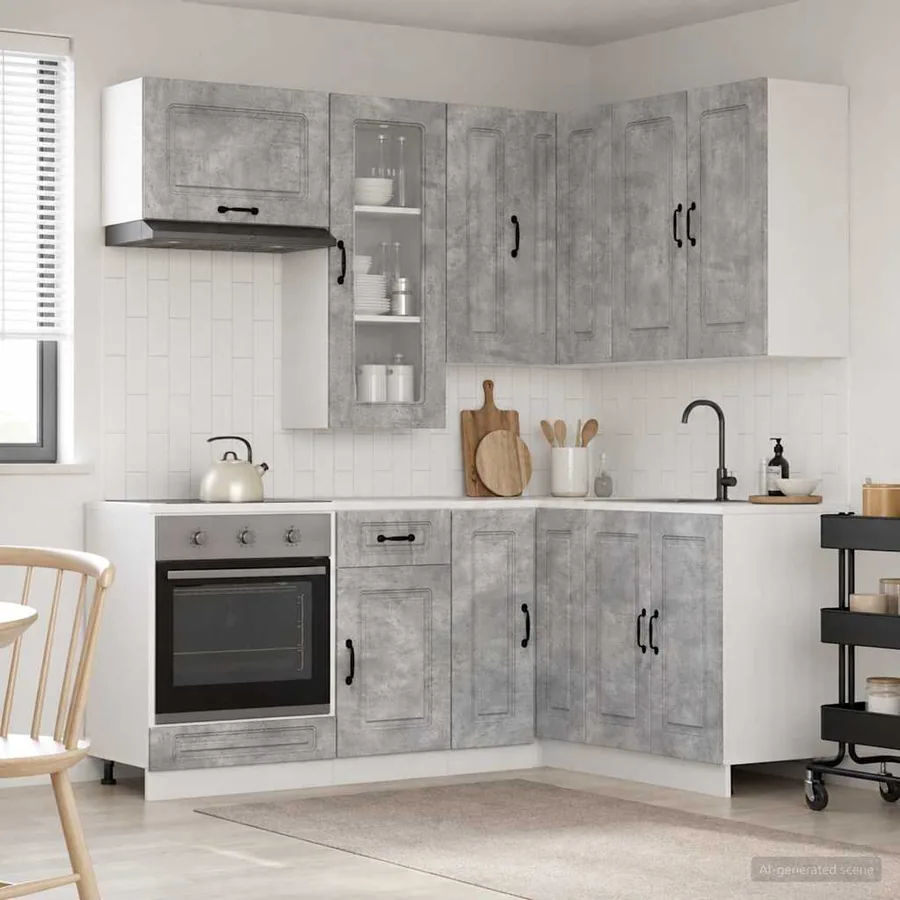 Unité de cuisine KALMAR 8 pcs Gris béton Bois d'ingénierie