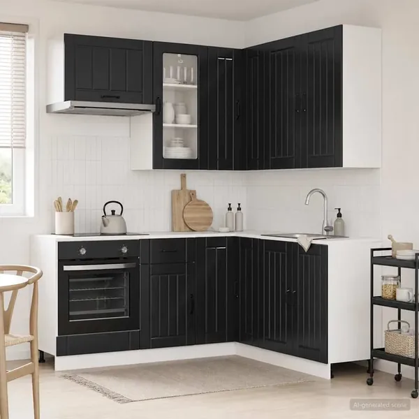 Unité de cuisine LUCCA 8 pcs Noir Bois d'ingénierie