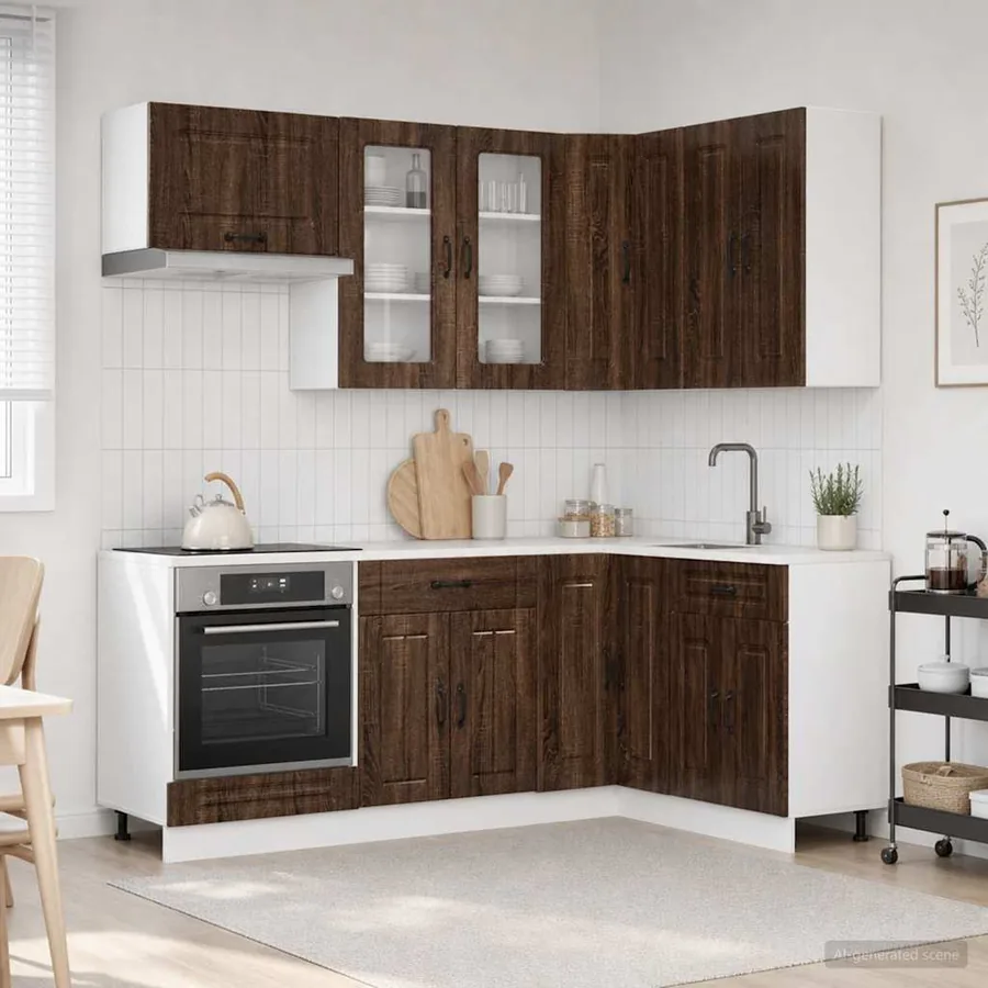 Unité de cuisine KALMAR 8 pcs Chêne brun Bois d'ingénierie