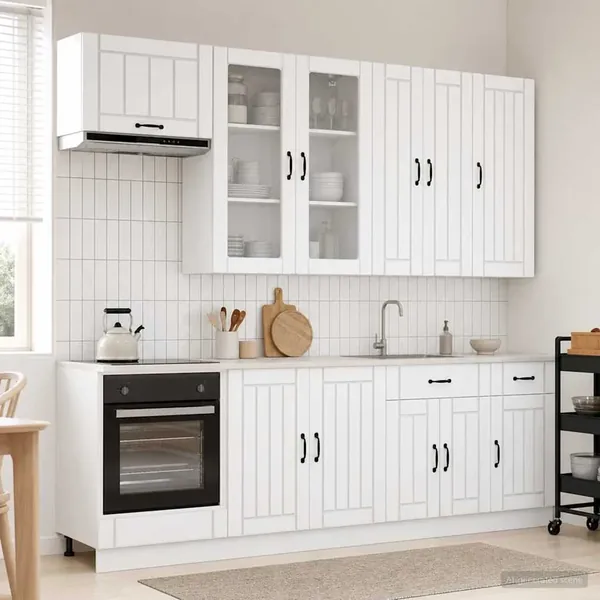 Unité de cuisine LUCCA 8 pcs Blanc Bois d'ingénierie