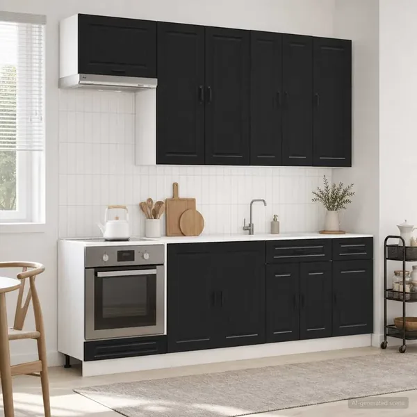 Unité de cuisine PORTO 8 pcs Noir Bois d'ingénierie