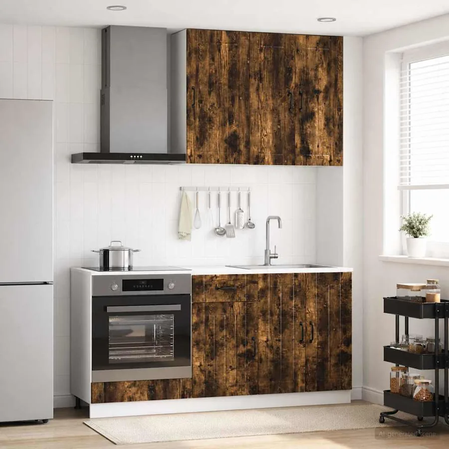 Unité de cuisine LUCCA 5 pcs Chêne fumé Bois d'ingénierie