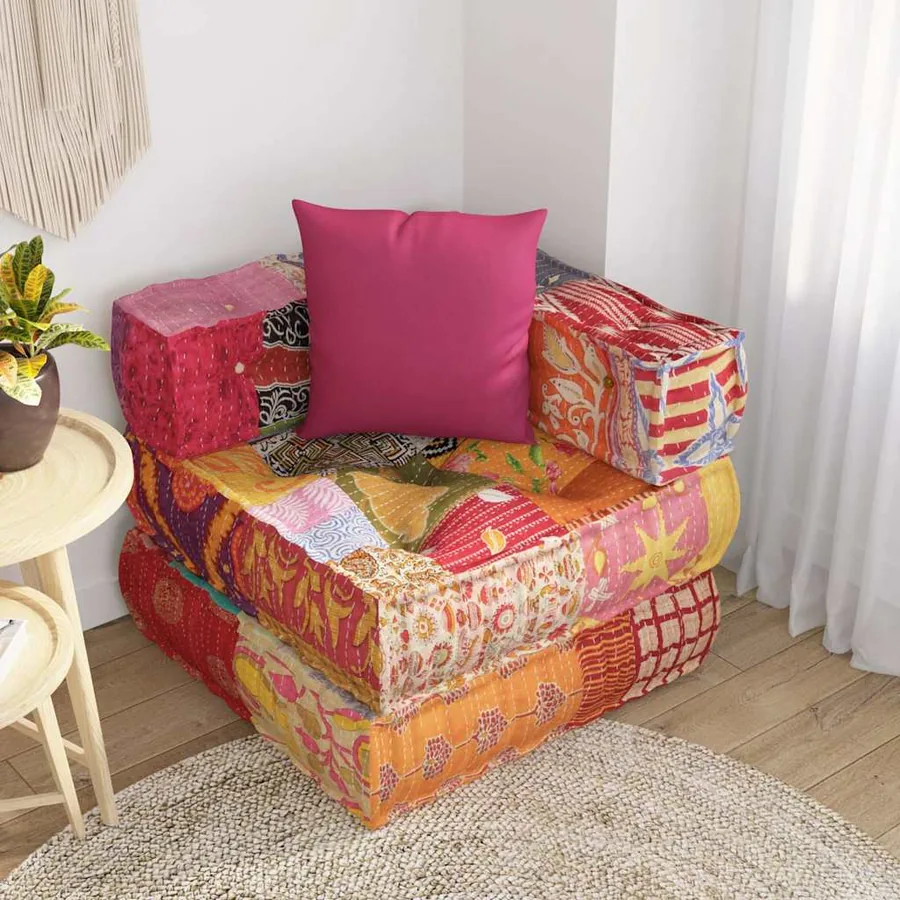 Pouf modulaire avec oreiller Patchwork Tissu - 3