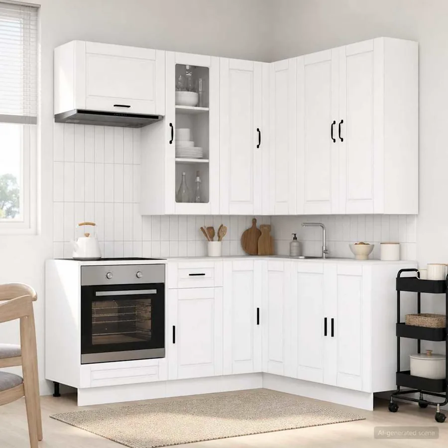 Unité de cuisine PORTO 8 pcs Blanc Bois d'ingénierie