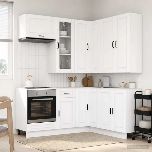 Unité de cuisine PORTO 8 pcs Blanc Bois d'ingénierie