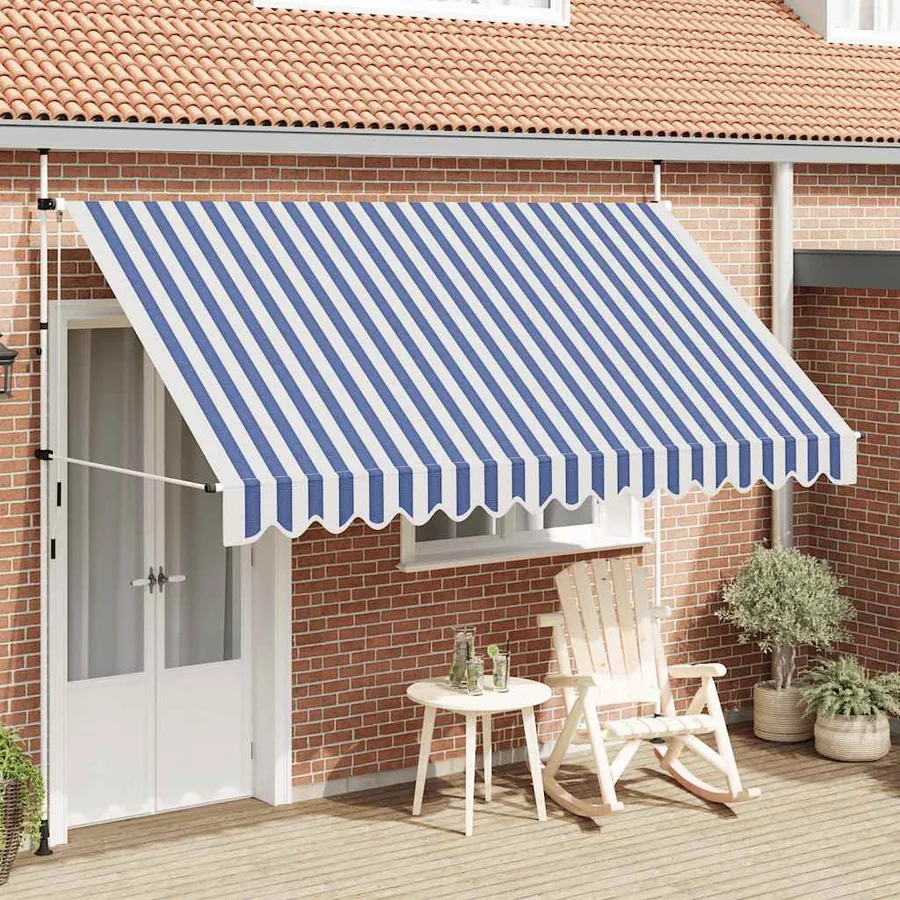 Auvent rétractable manuel 350 cm Rayures bleues et blanches