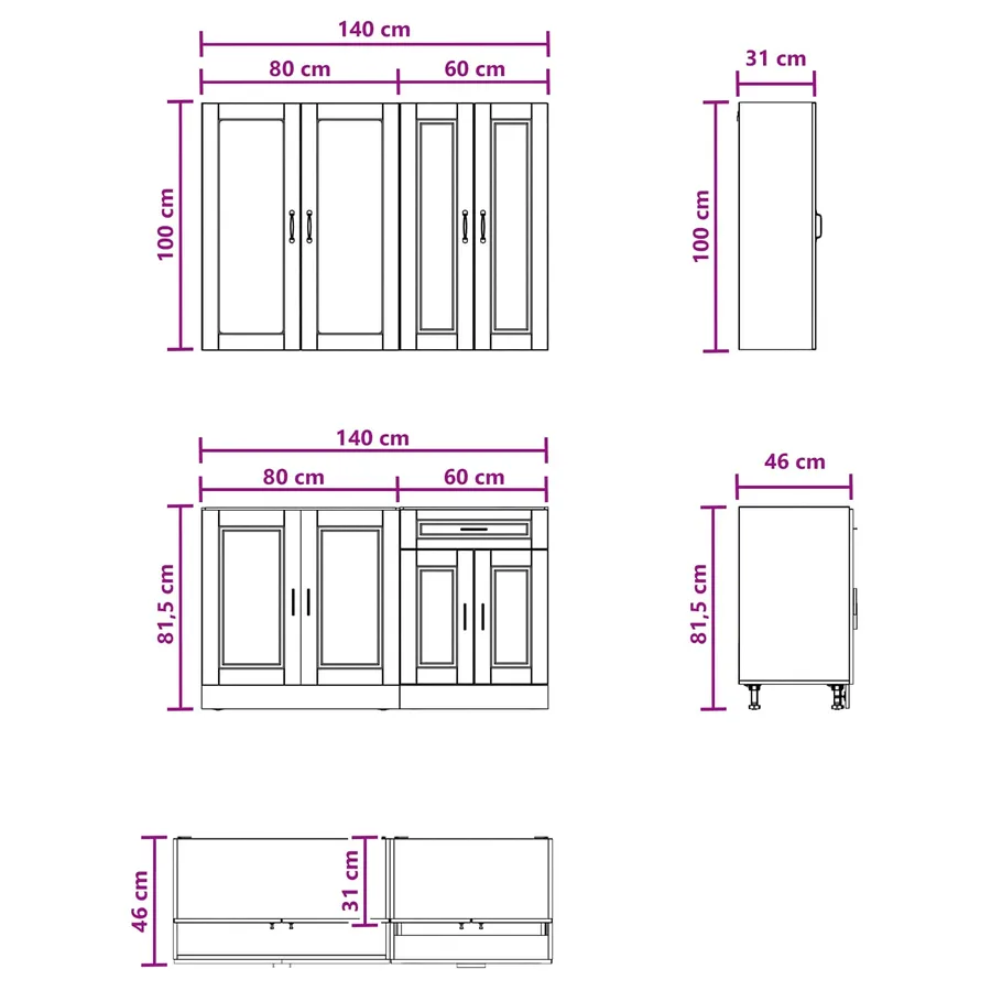 Unité de cuisine PORTO 4 pcs Noir Bois d'ingénierie - 6