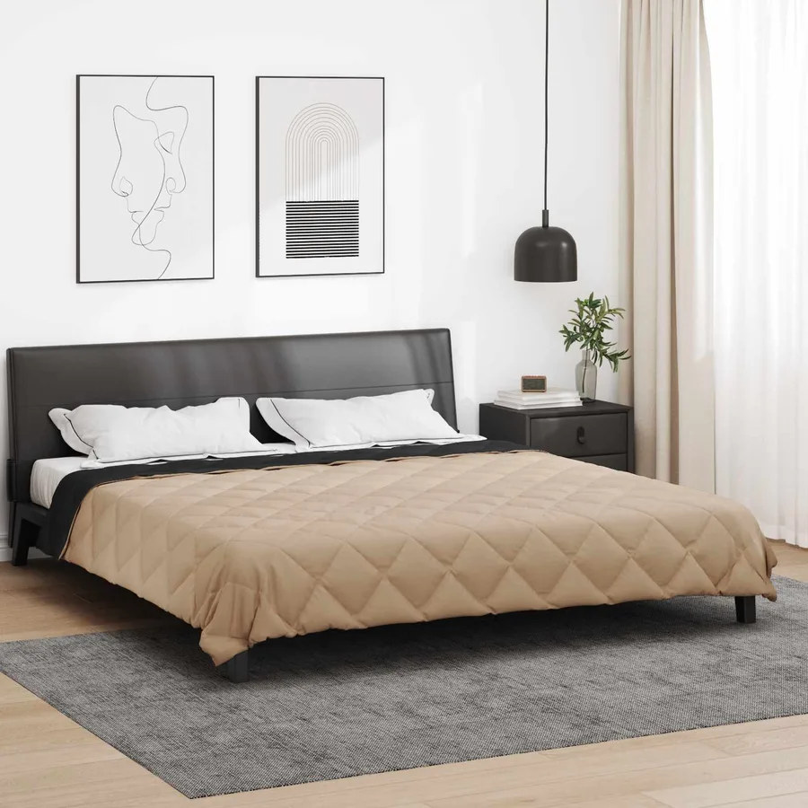 Duvet d'été simple Noir et Taupe 200 x 200 cm Microfibre - 4