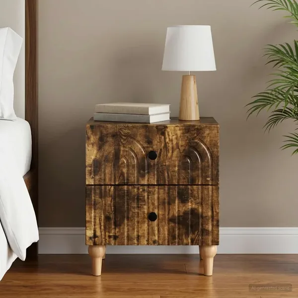 Cabinet de chevet avec tiroir Chêne fumé 43 x 34,5 x 48 cm
