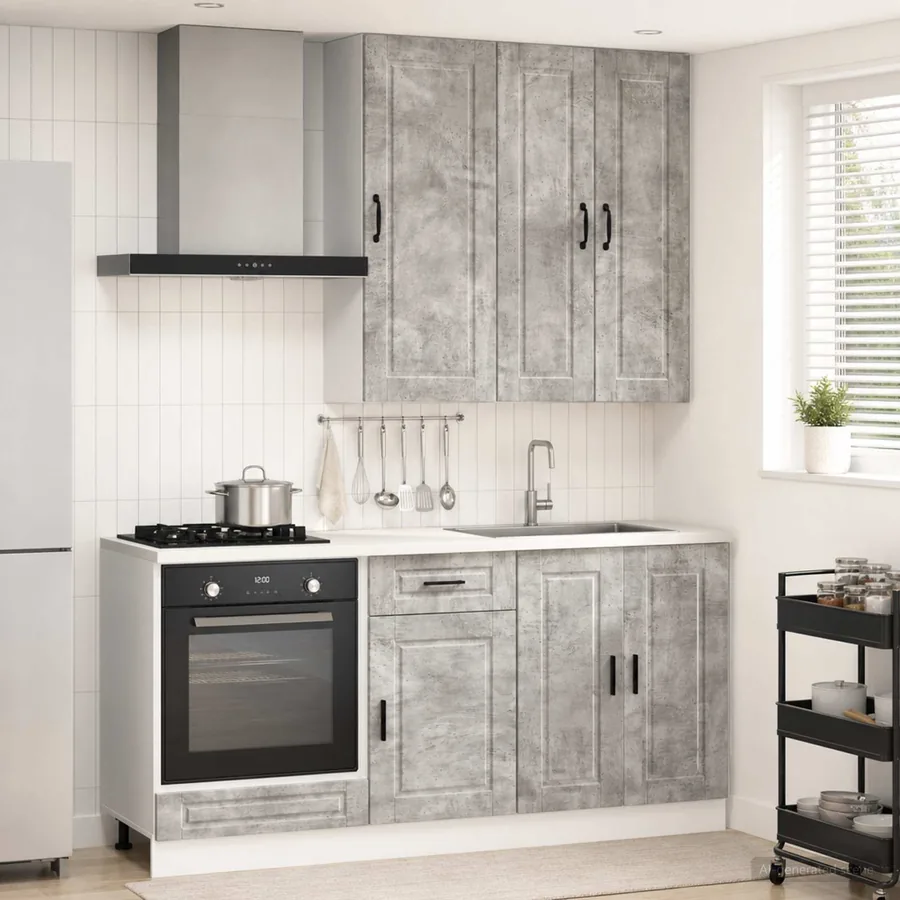 Unité de cuisine PORTO 5 pcs Gris béton Bois d'ingénierie