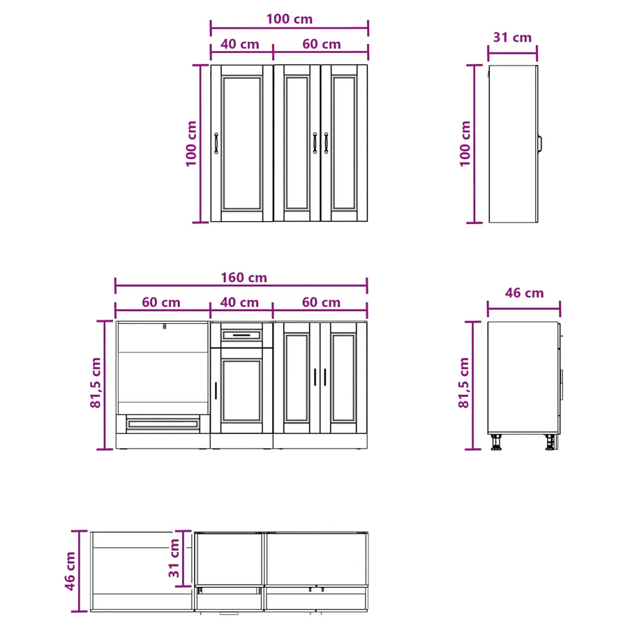 Unité de cuisine PORTO 5 pcs Gris béton Bois d'ingénierie - 7