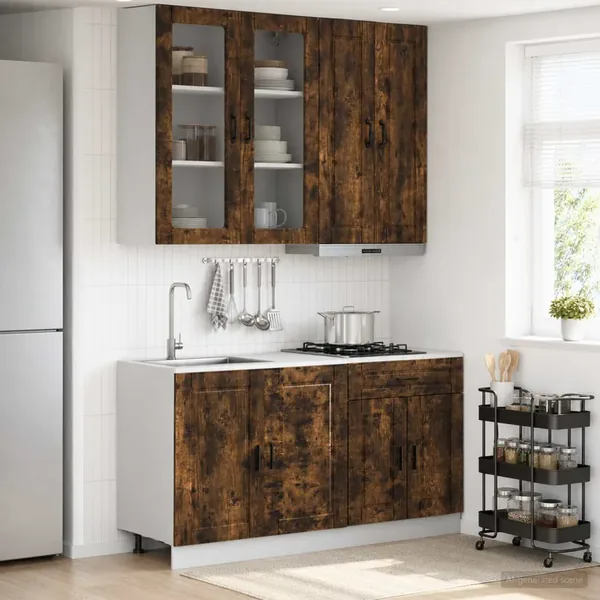 Unité de cuisine PORTO 4 pcs Chêne fumé Bois d'ingénierie