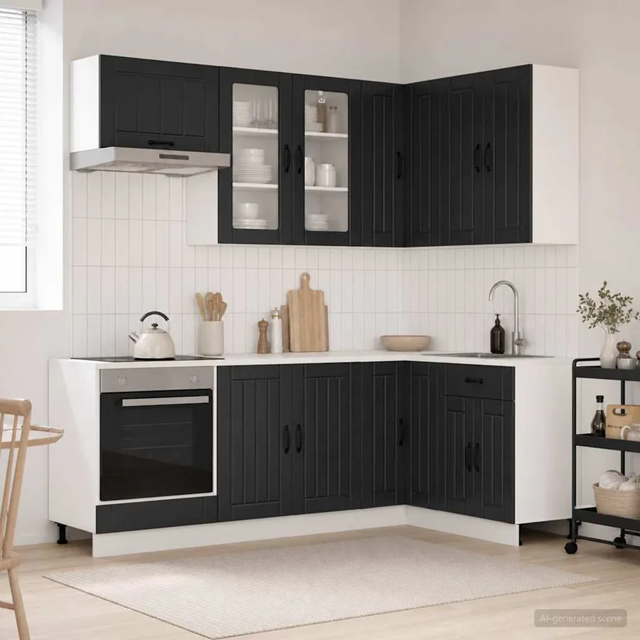 Unité de cuisine LUCCA 8 pcs Noir Bois d'ingénierie