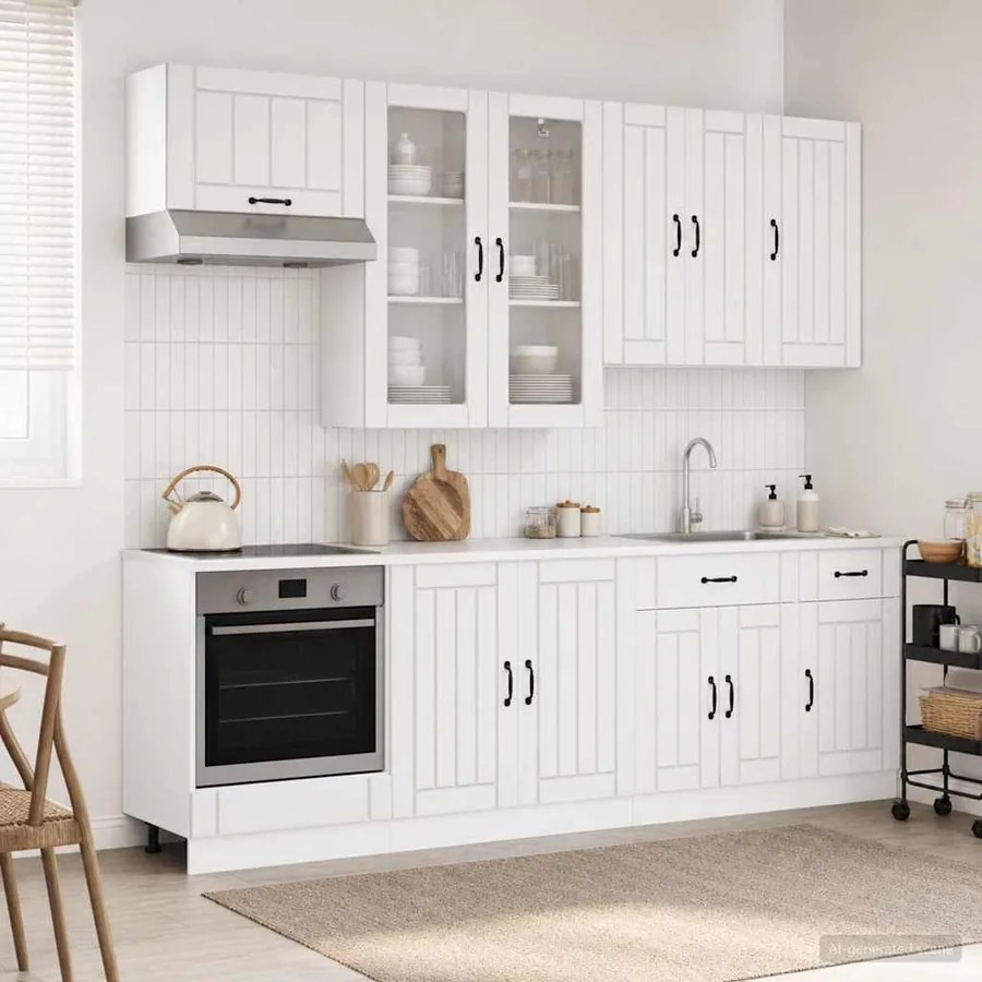 Unité de cuisine LUCCA 8 pcs Blanc brillant Bois d'ingénierie