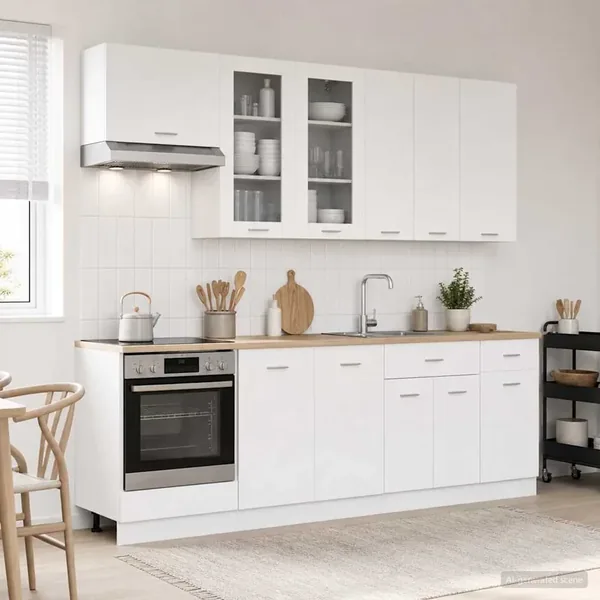 Unité de cuisine LYON 8 pcs Blanc Bois d'ingénierie