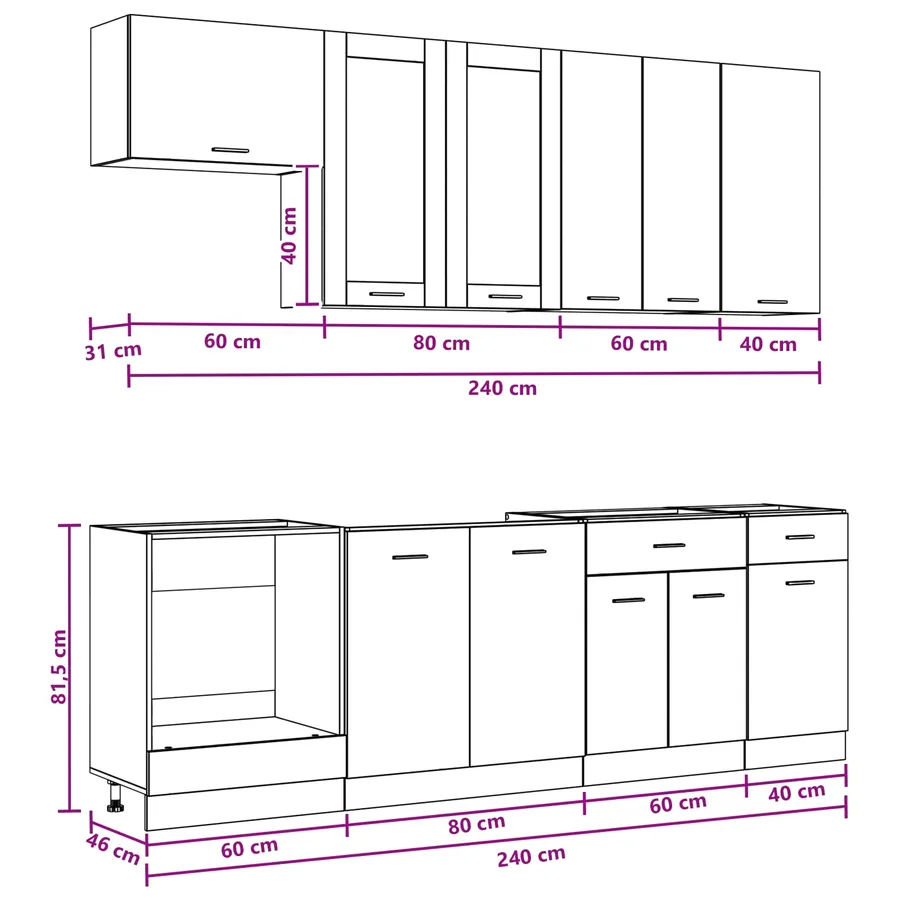 Unité de cuisine LYON 8 pcs Blanc Bois d'ingénierie - 9