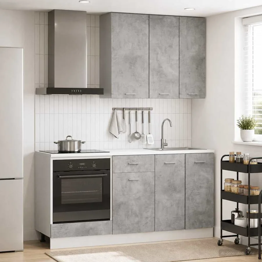 Unité de cuisine LYON 5 pcs Gris béton Bois d'ingénierie