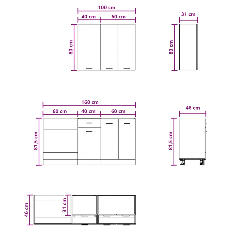 Unité de cuisine LYON 5 pcs Gris béton Bois d'ingénierie - 7