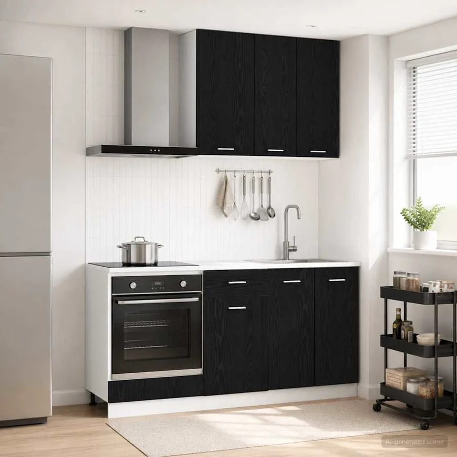 Unité de cuisine LYON 5 pcs Chêne noir Bois d'ingénierie