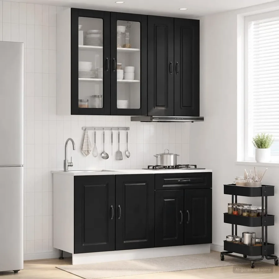 Unité de cuisine KALMAR 4 pcs Noir Bois d'ingénierie