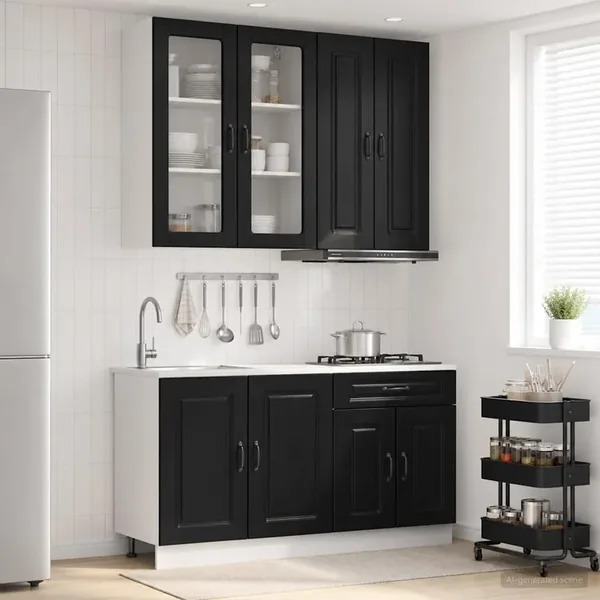 Unité de cuisine KALMAR 4 pcs Noir Bois d'ingénierie