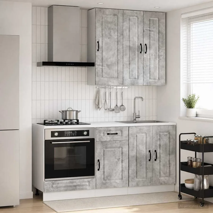 Unité de cuisine KALMAR 5 pcs Gris béton Bois d'ingénierie