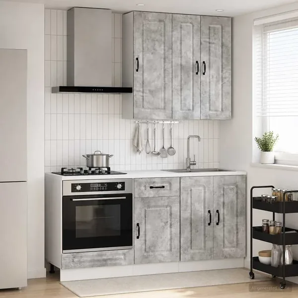 Unité de cuisine KALMAR 5 pcs Gris béton Bois d'ingénierie