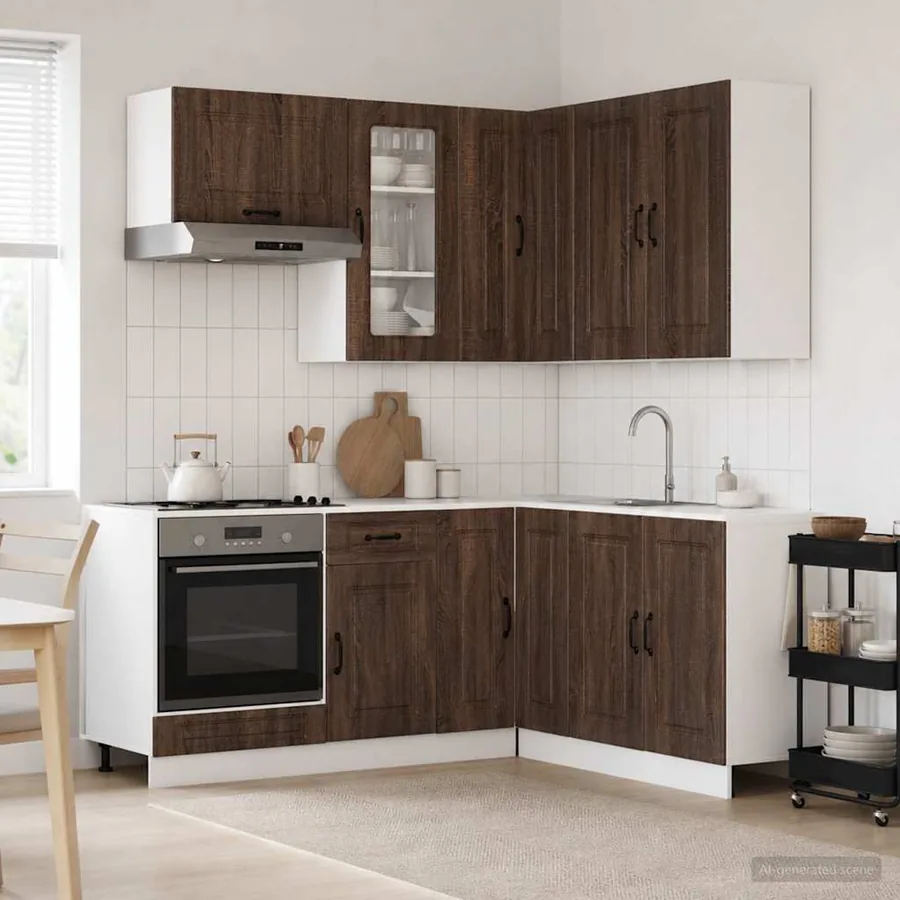 Unité de cuisine KALMAR 8 pcs Chêne brun Bois d'ingénierie