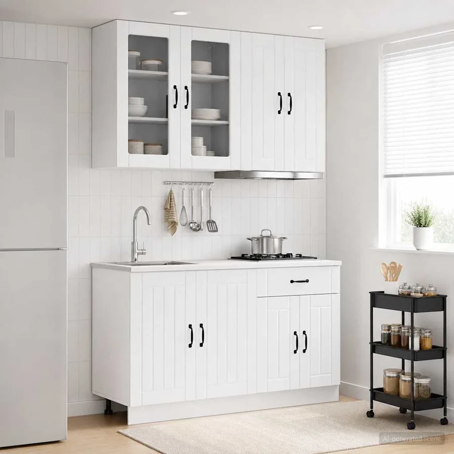 Unité de cuisine LUCCA 4 pcs Blanc brillant Bois d'ingénierie