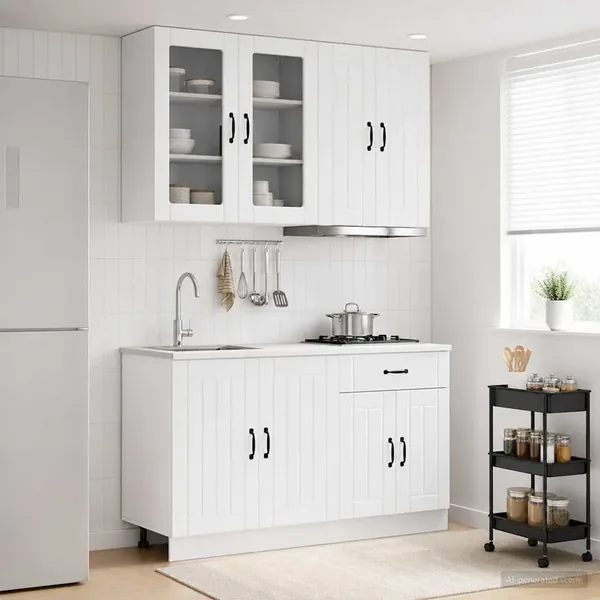 Unité de cuisine LUCCA 4 pcs Blanc brillant Bois d'ingénierie