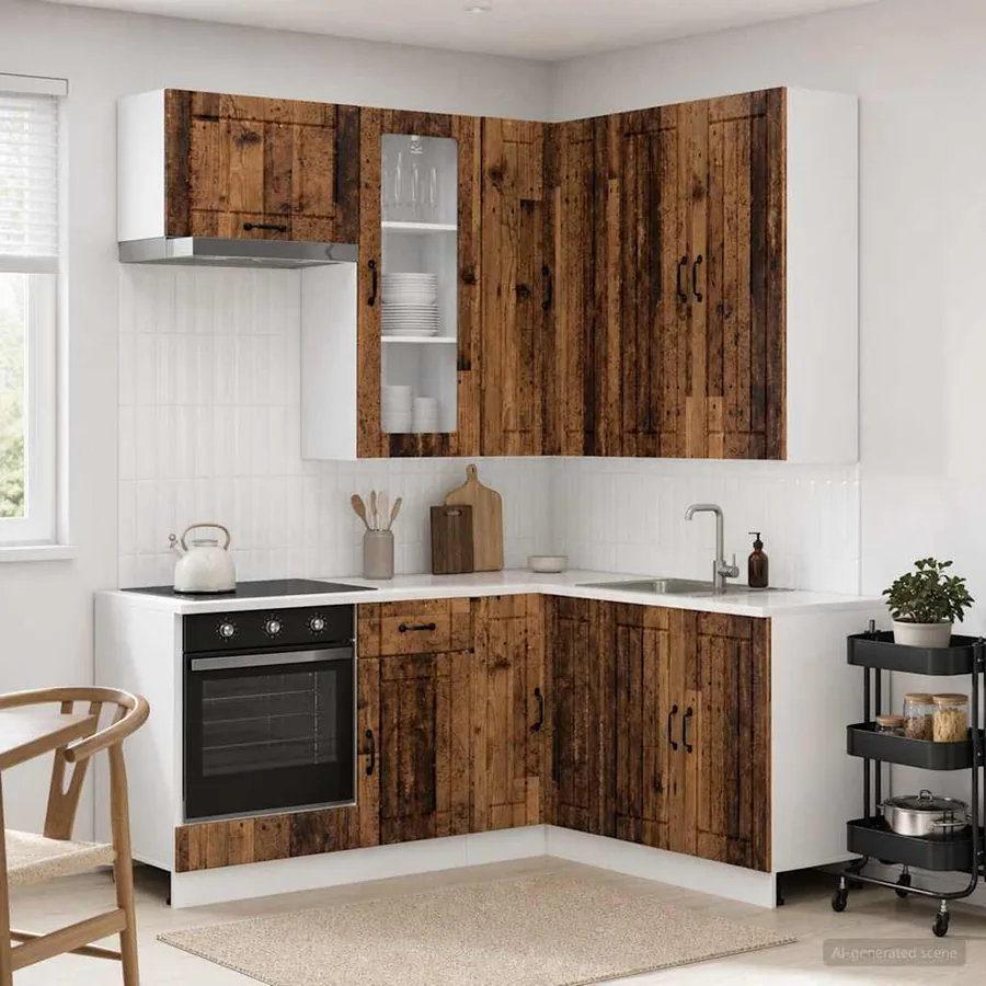 Unité de cuisine LUCCA 8 pcs Bois ancien Bois d'ingénierie