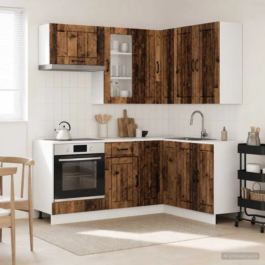 Unité de cuisine LUCCA 8 pcs Bois ancien Bois d'ingénierie