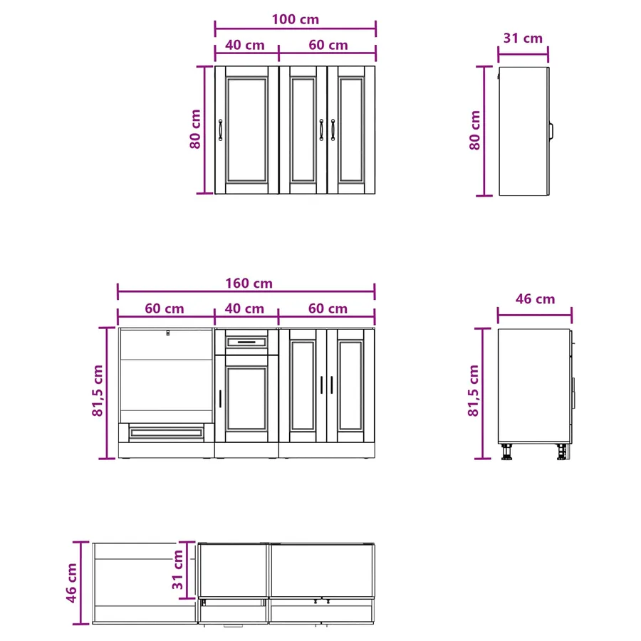 Unité de cuisine PORTO 5 pcs Noir Bois d'ingénierie - 7