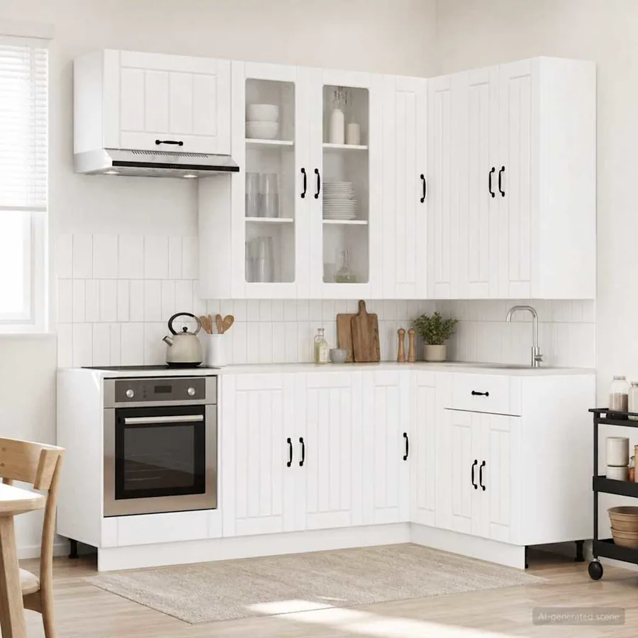 Unité de cuisine LUCCA 8 pcs Blanc Bois d'ingénierie