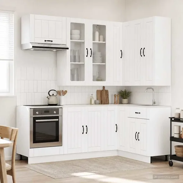 Unité de cuisine LUCCA 8 pcs Blanc Bois d'ingénierie