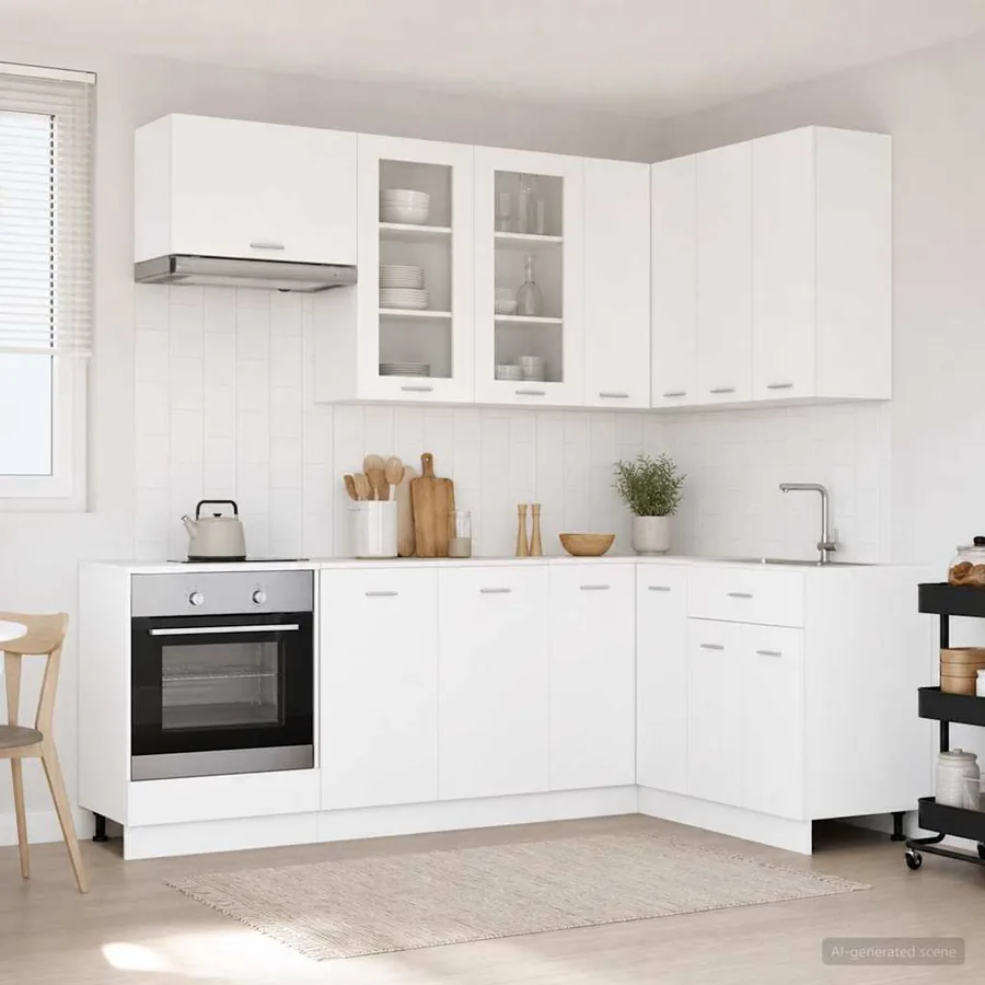 Unité de cuisine LYON 8 pcs Blanc Bois d'ingénierie