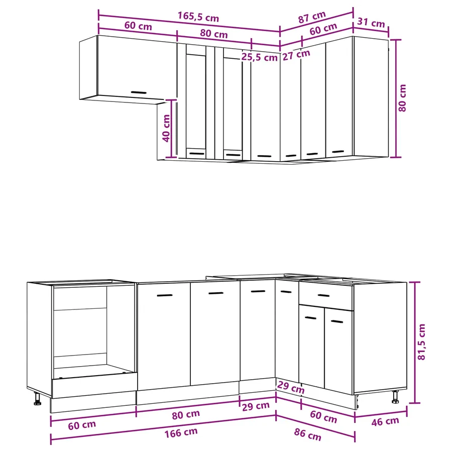 Unité de cuisine LYON 8 pcs Blanc Bois d'ingénierie - 8