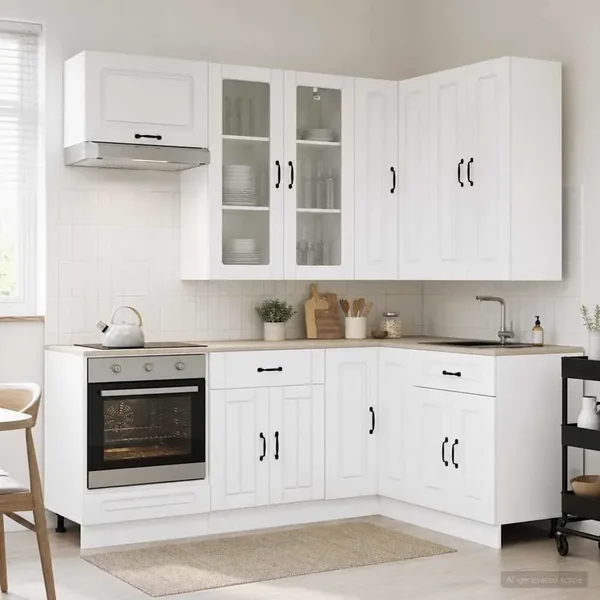 Unité de cuisine KALMAR 8 pcs Blanc brillant Bois d'ingénierie