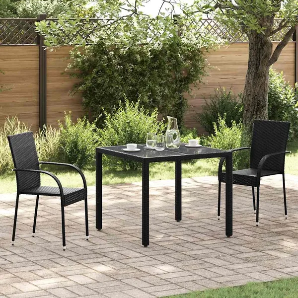 Outdoor Stacking Chairs Set of 2 Black Poly Rattan