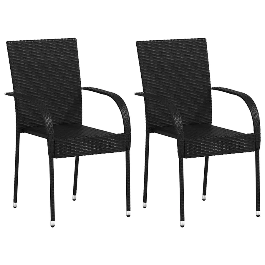 Outdoor Stacking Chairs Set of 2 Black Poly Rattan - 2