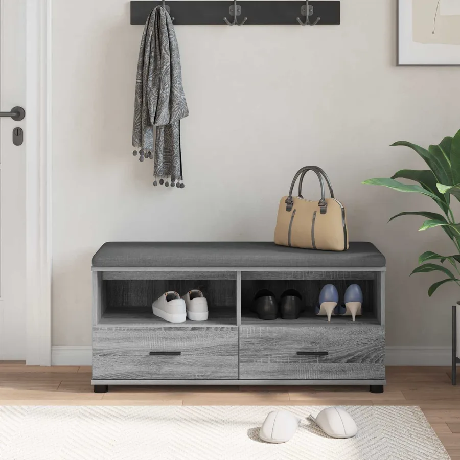 Banc d'entrée avec coussin Gris Sonoma 100 x 38 x 46 cm - 4