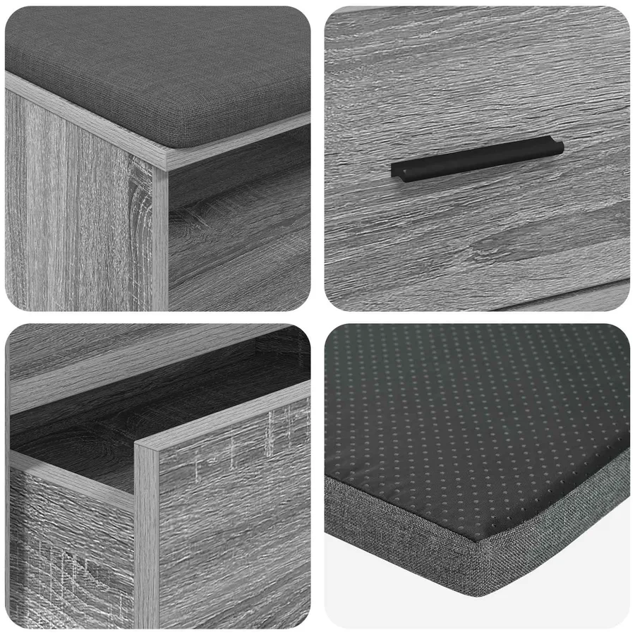Banc d'entrée avec coussin Gris Sonoma 100 x 38 x 46 cm - 9