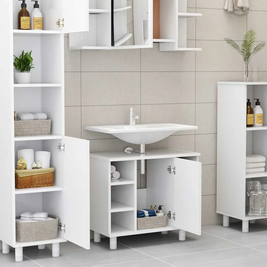 Ensemble de meubles de bain 3 pcs Blanc Bois d'ingénierie - 13