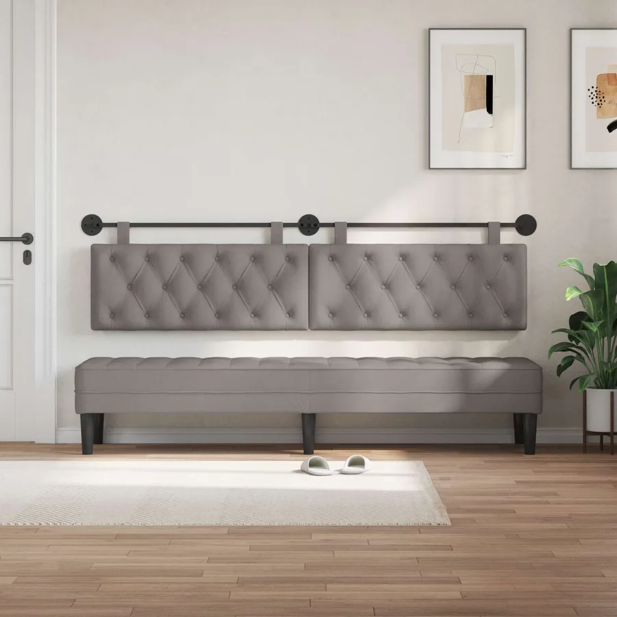 Tête de lit suspendue Taupe Tissu - 3
