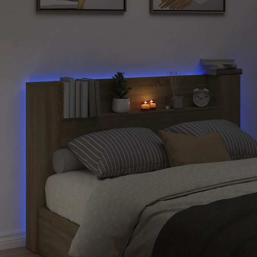 Cabinet de Tête de Lit avec LED Sonoma 160 x 16,5 x 103,5 cm - 4