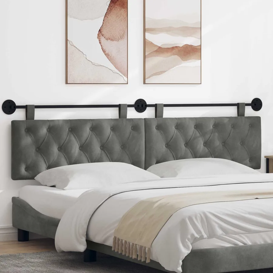 Tête de lit suspendue Avec lumière LED Gris foncé Velours