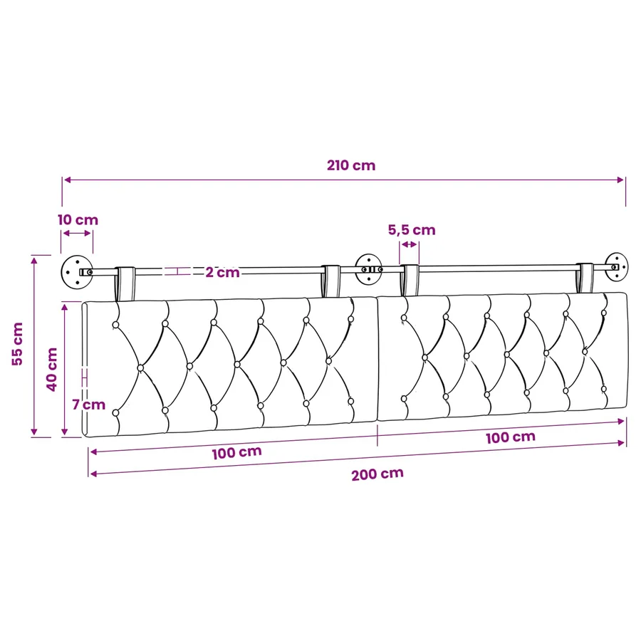 Tête de lit suspendue Avec lumière LED Gris foncé Velours - 11