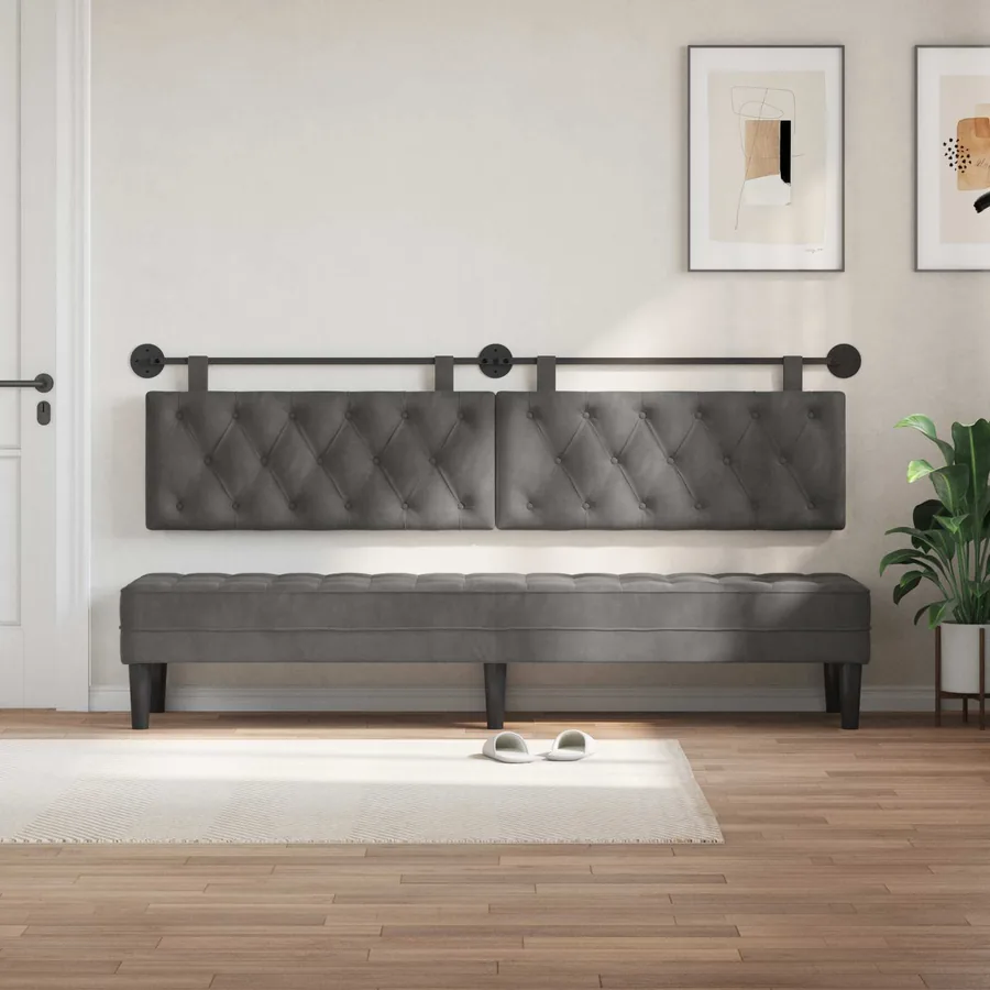 Tête de lit suspendue Avec lumière LED Gris foncé Velours - 3