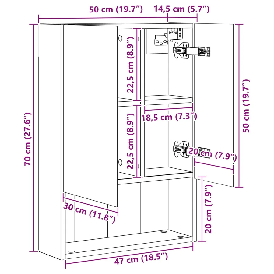 Armoire Miroir de Salle de Bain Bois ancien 50 x 14,5 x 70 cm - 11